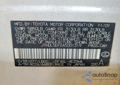 2010 Lexus Ls 460 L from USA, damaged, VIN JTHDL5EF6A5001319